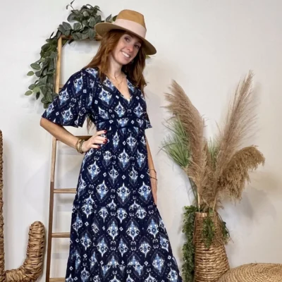 K241- Robe longue "By One" (T36-T40) - marine - 38