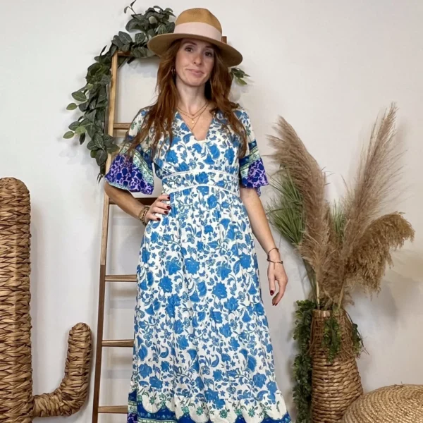 K225 - Robe longue "By One" (T36-T40) - bleu-turquoise - 38