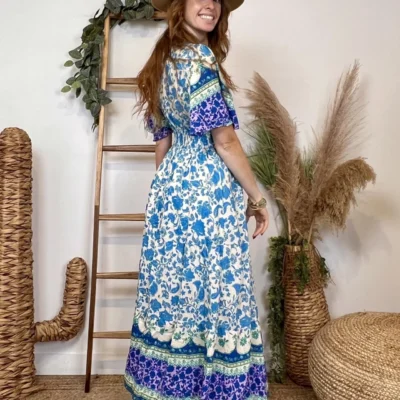 K225 - Robe longue "By One" (T36-T40) - bleu-turquoise - 38