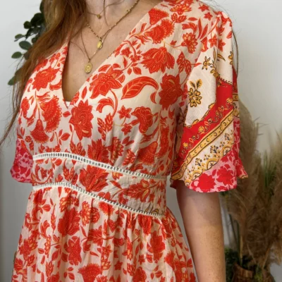 K225 - Robe longue "By One" (T36-T40) - corail - 38