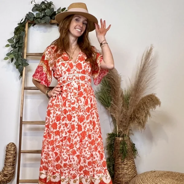 K225 - Robe longue "By One" (T36-T40) - corail - 38