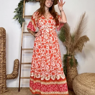 K225 - Robe longue "By One" (T36-T40) - corail - 38