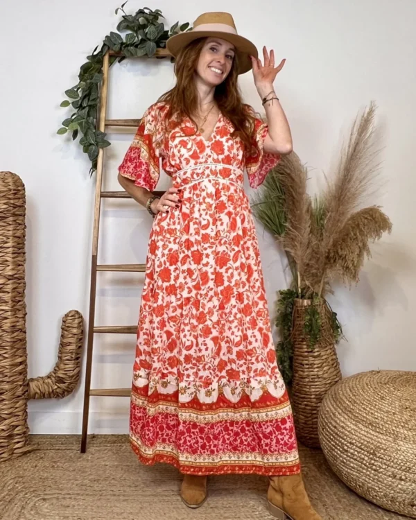 K225 - Robe longue "By One" (T36-T40) - corail - 38