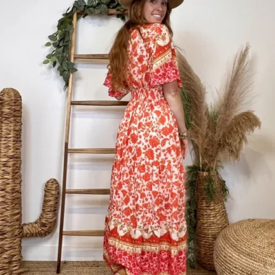 K225 - Robe longue "By One" (T36-T40) - corail - 38