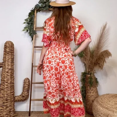 K225 - Robe longue "By One" (T36-T40) - corail - 38