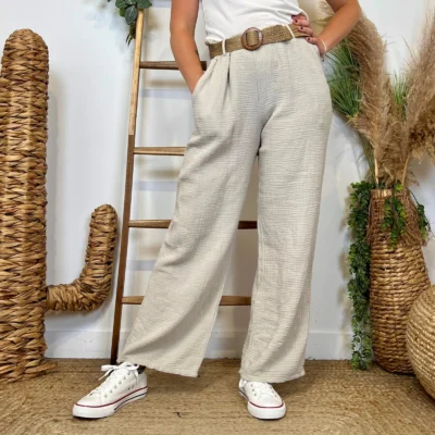 L784- Pantalon gaze de coton (TU) - beige - taille-unique