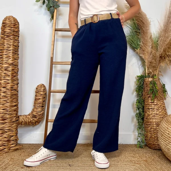 L784- Pantalon gaze de coton (TU) - marine - taille-unique