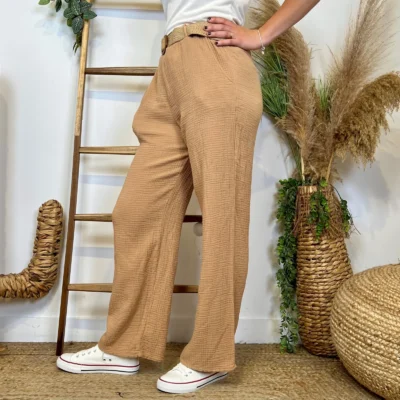 L784- Pantalon gaze de coton (TU) - camel - taille-unique