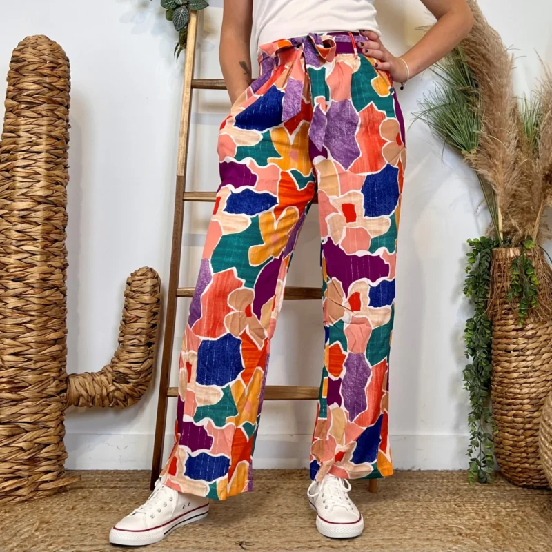 L787- Pantalon Palazzo By One (T36-T40) - orange-violet - 38