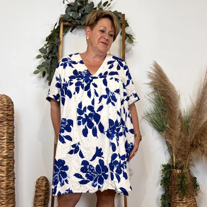 K131 - Robe-Short Imprimée (T40-T48) - blanc-royal - 48
