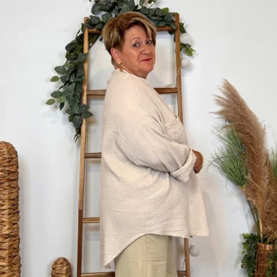 Z341-Chemisier uni (Gt) 🇮🇹 - beige - taille-unique-grande-taille