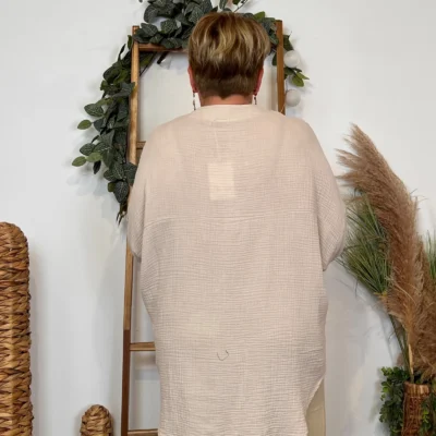 Z341-Chemisier uni (Gt) 🇮🇹 - beige - taille-unique-grande-taille