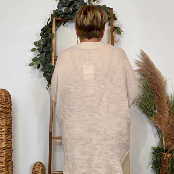 Z341-Chemisier uni (Gt) 🇮🇹 - beige - taille-unique-grande-taille