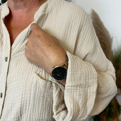 Z341-Chemisier uni (Gt) 🇮🇹 - beige - taille-unique-grande-taille