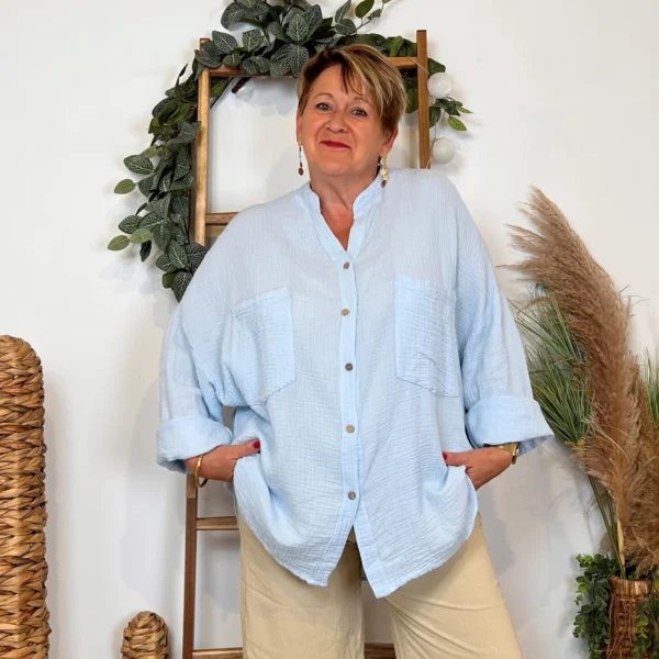 Z341-Chemisier uni (Gt) 🇮🇹 - bleu-ciel - taille-unique-grande-taille