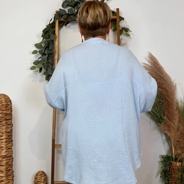 Z341-Chemisier uni (Gt) 🇮🇹 - bleu-ciel - taille-unique-grande-taille