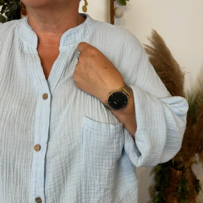 Z341-Chemisier uni (Gt) 🇮🇹 - bleu-ciel - taille-unique-grande-taille