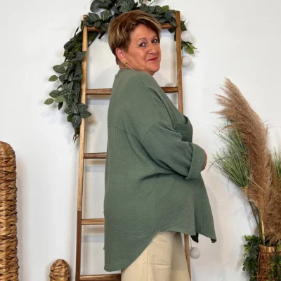 Z341-Chemisier uni (Gt) 🇮🇹 - kaki - taille-unique-grande-taille