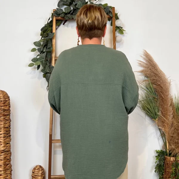 Z341-Chemisier uni (Gt) 🇮🇹 - kaki - taille-unique-grande-taille