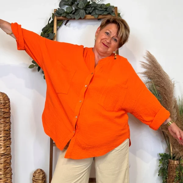 Z341-Chemisier uni (Gt) 🇮🇹 - orange - taille-unique-grande-taille