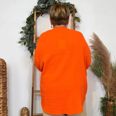 Z341-Chemisier uni (Gt) 🇮🇹 - orange - taille-unique-grande-taille