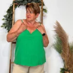 Débardeur femme dos brodé MAËLLE T40-T48 - vert-bresil - 48