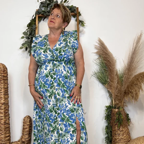 K321 - Robe longue feuilles (T40-T48) - bleu-royal - 48