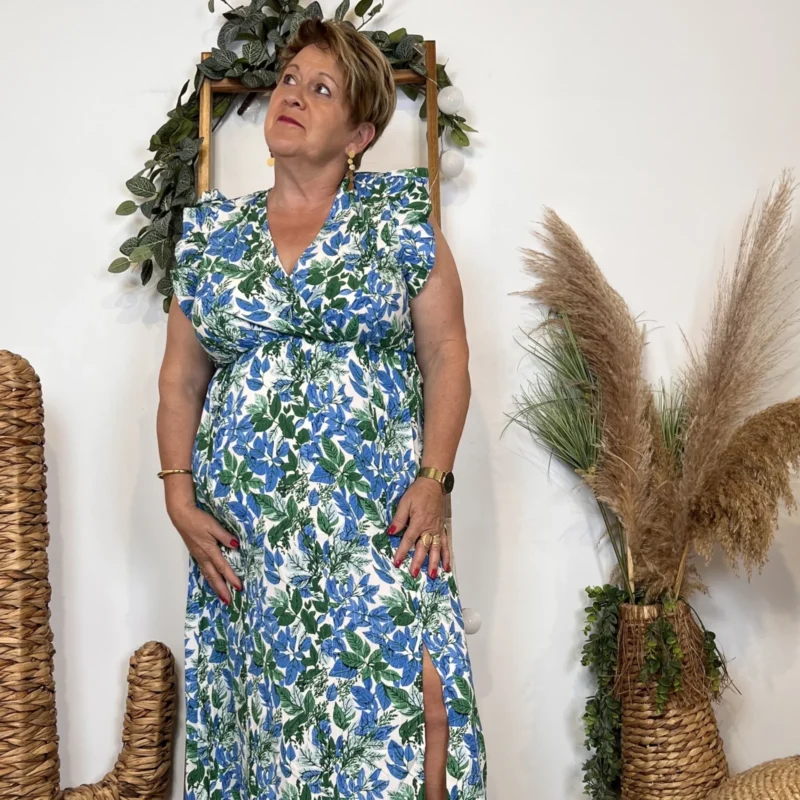 K321 - Robe longue feuilles (T40-T48) - bleu-royal-vert - 48