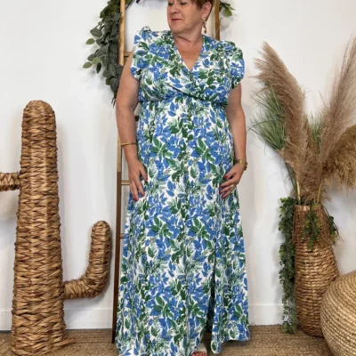 K321 - Robe longue feuilles (T40-T48) - bleu-royal - 48