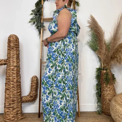 K321 - Robe longue feuilles (T40-T48) - bleu-royal - 48