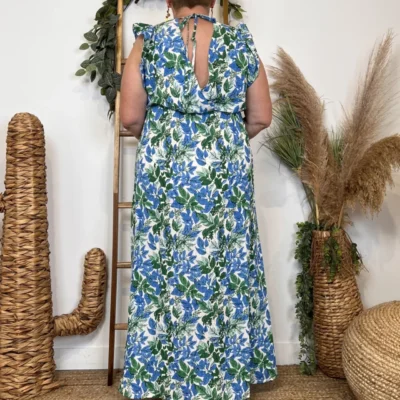 K321 - Robe longue feuilles (T40-T48) - bleu-royal - 48