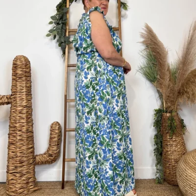 K321 - Robe longue feuilles (T40-T48) - bleu-royal - 48