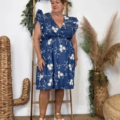 K204- Robe By One Fleurie (T40-T48) - bleu-indigo - 48