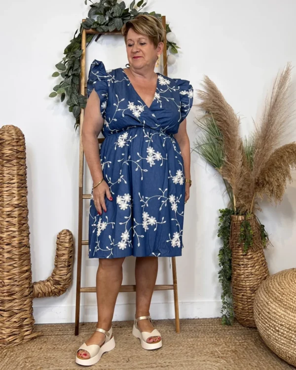 K204- Robe By One Fleurie (T40-T48) - bleu-indigo - 48