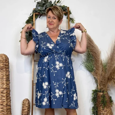 K204- Robe By One Fleurie (T40-T48) - bleu-indigo - 48