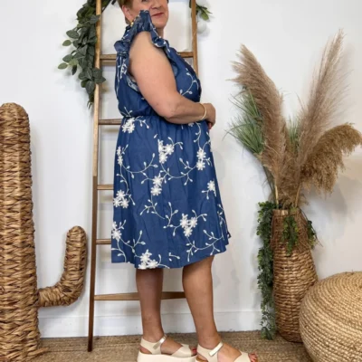 K204- Robe By One Fleurie (T40-T48) - bleu-indigo - 48