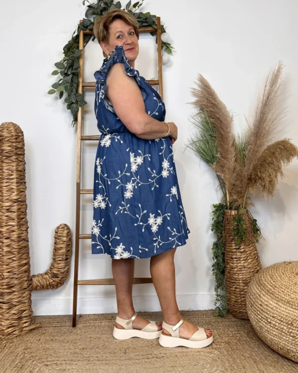 K204- Robe By One Fleurie (T40-T48) - bleu-indigo - 48