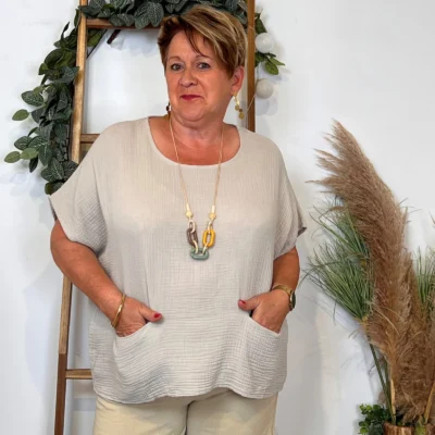 Z196- Tunique coton & collier (Tu) 🇮🇹 - beige - taille-unique