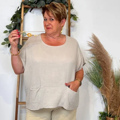 Z196- Tunique coton & collier (Tu) 🇮🇹 - beige - taille-unique