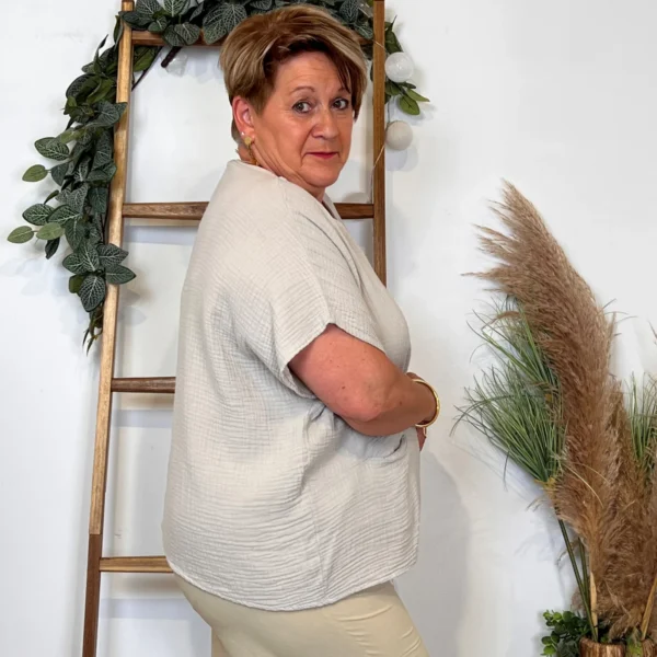 Z196- Tunique coton & collier (Tu) 🇮🇹 - beige - taille-unique