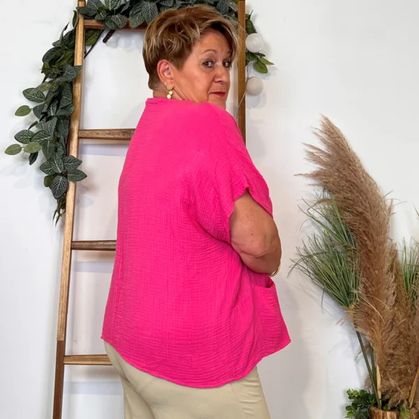 Z196- Tunique coton & collier (Tu) 🇮🇹 - fuchsia - taille-unique