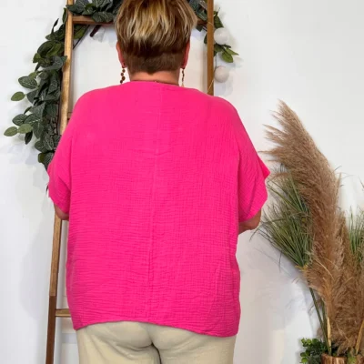 Z196- Tunique coton & collier (Tu) 🇮🇹 - fuchsia - taille-unique