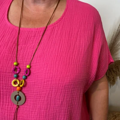 Z196- Tunique coton & collier (Tu) 🇮🇹 - fuchsia - taille-unique