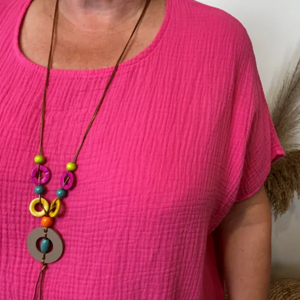 Z196- Tunique coton & collier (Tu) 🇮🇹 - fuchsia - taille-unique