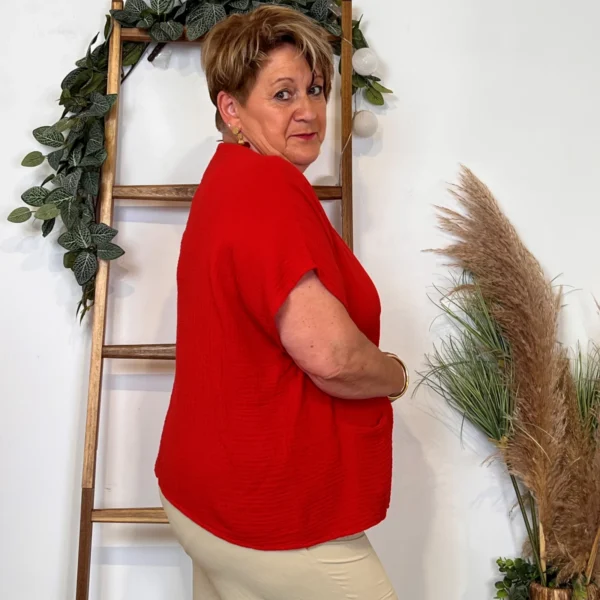 Z196- Tunique coton & collier (Tu) 🇮🇹 - rouge - taille-unique