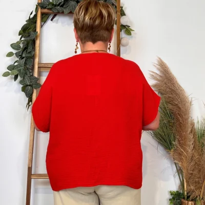 Z196- Tunique coton & collier (Tu) 🇮🇹 - rouge - taille-unique