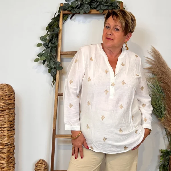 Z757- Blouse brodée Christy (T44-T52) - blanc - 52