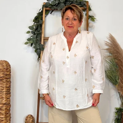 Z757- Blouse brodée Christy (T44-T52) - blanc - 52