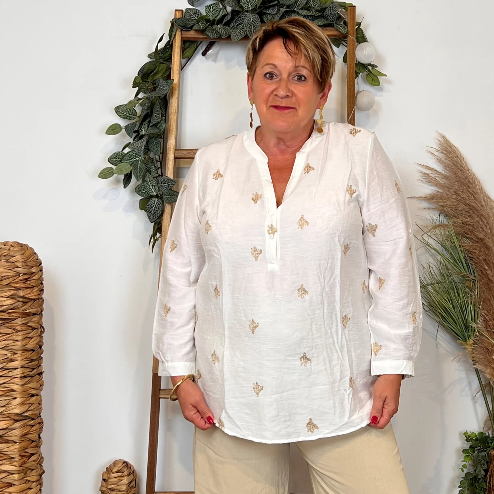 Z757- Blouse brodée Christy (T44-T52) - blanc - 52