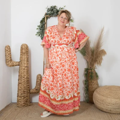 K226- Robe longue « By One » (T40-T48) - corail - 48